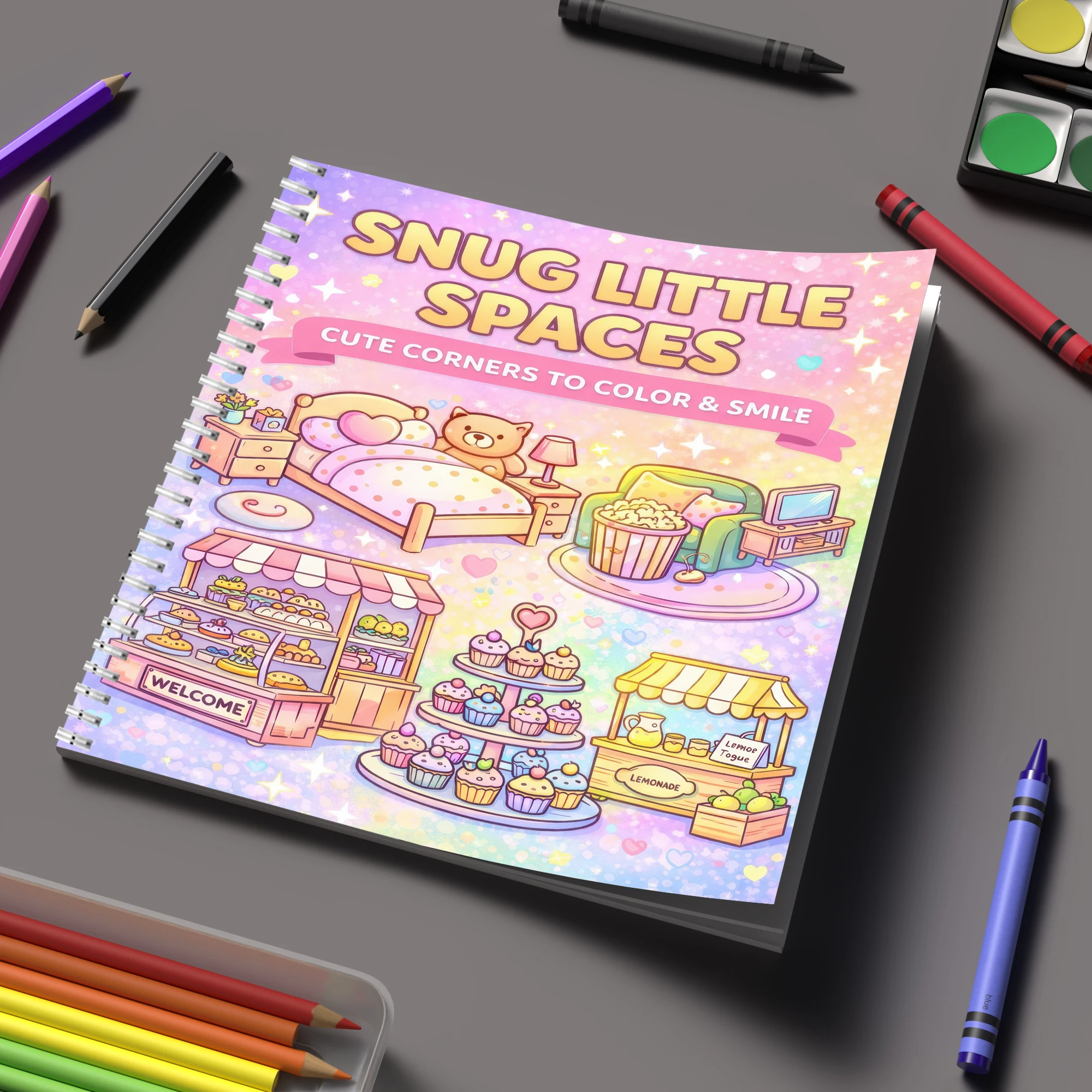 School Supplies - كتاب تلوين للبالغين بتصميم المساحات الصغيرة،