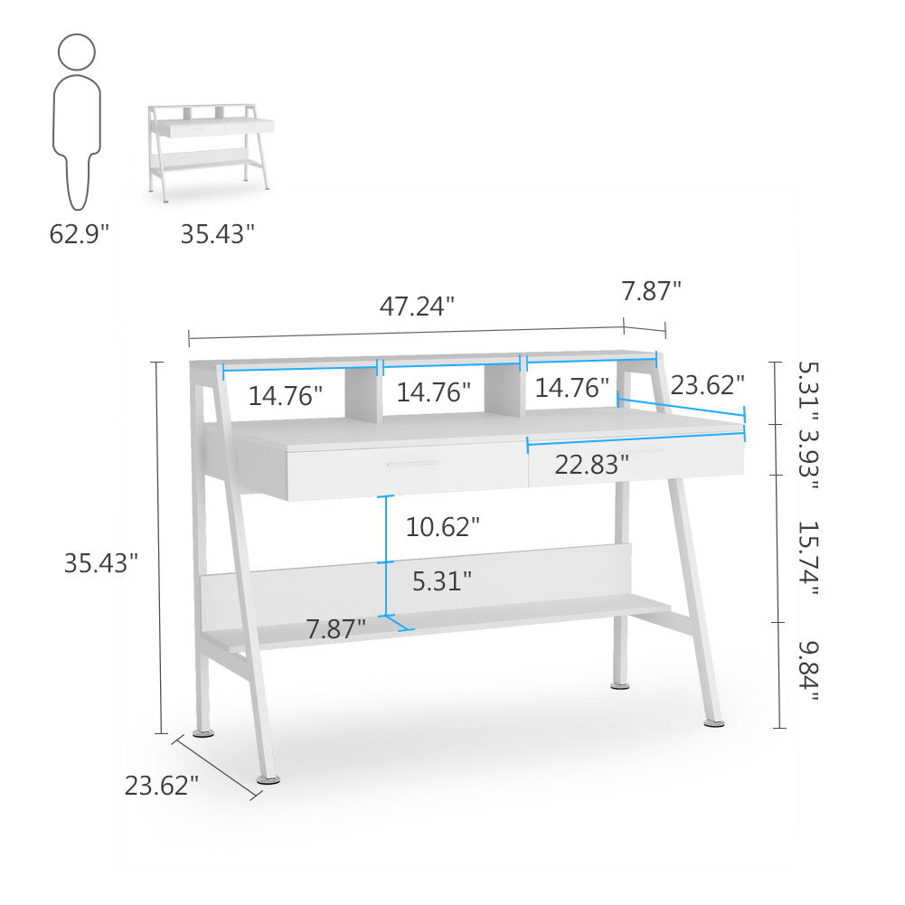 Office Furniture - مكتب كمبيوتر مع رف تخزين وأدراج،