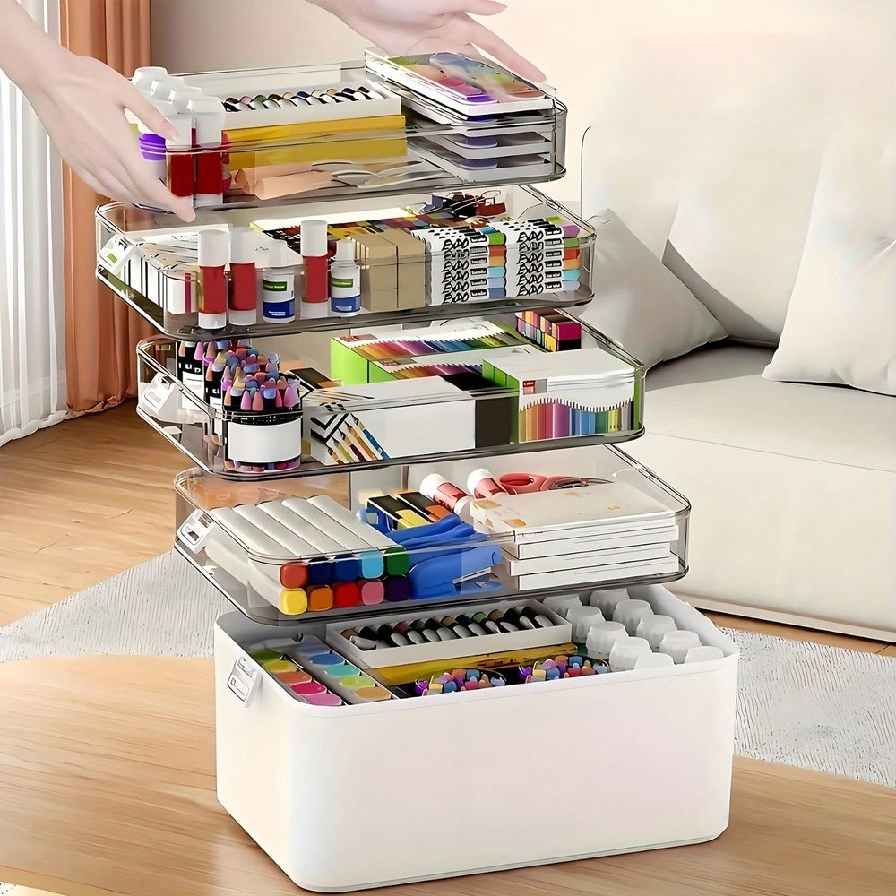 Stationery - منظم أدوية شفاف متعدد الطبقات، حاوية