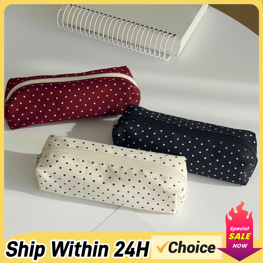 حقيبة أقلام رصاص لطيفة بنقاط ا - مراجعة Aesthetic Large Pencil Case Pouch وسعره