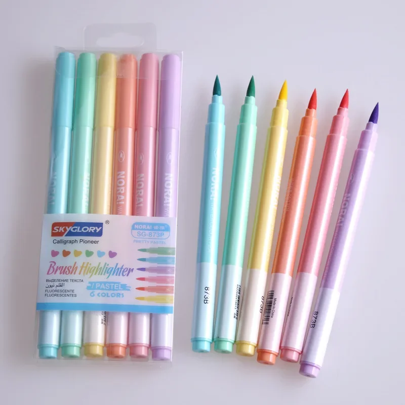 6 قطعة/المجموعة فرشاة تمييز أق - مراجعة Pastel Highlighter Set Double Ended وسعره