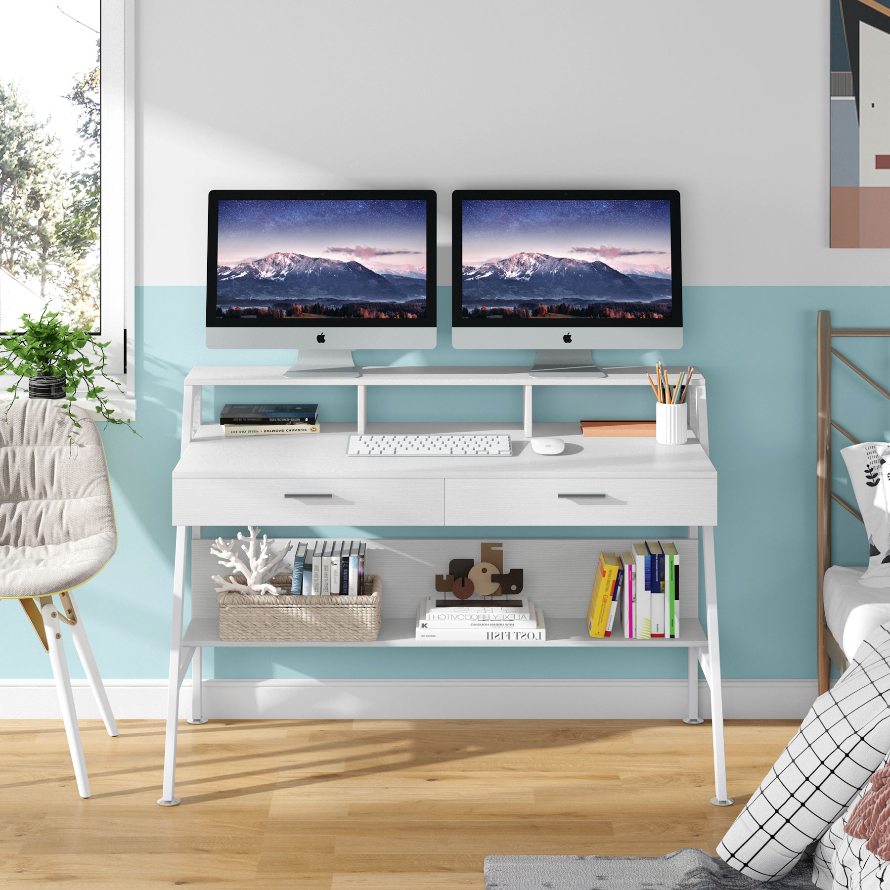 مكتب كمبيوتر مع رف تخزين وأدرا - مراجعة Office Furniture وسعره