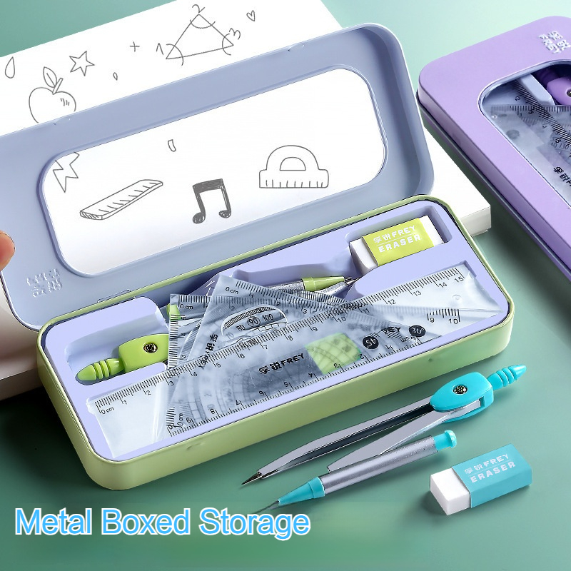 مجموعة مساطر رياضية مكونة من 7 - مراجعة Math Geometry Set With Compass وسعره